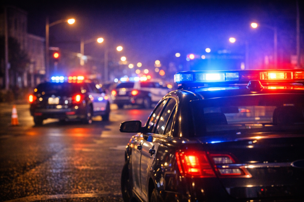 Police lights at night