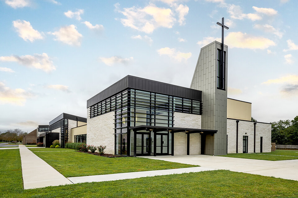 A modern church building exterior