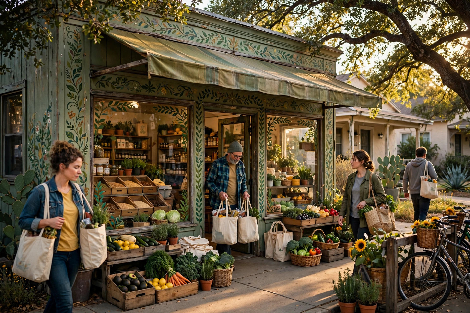 Editorial illustration: shoppers outside a neighborhood grocery store on its final weekend